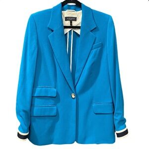ESCADA‎ Blue Blazer Size 40 (M) 40% Virgin Wool Single Button Bold Businesswoman